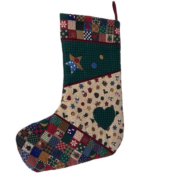 Homemade Primitive Country Christmas Stocking Patchwork Cottagecore Rustic - Picture 2 of 7